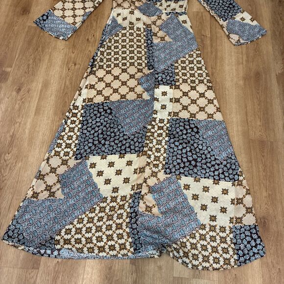 Glamorous Patchwork Geometric Floral Smock Maxi Dress Womens Size Large - Picture 11 of 14